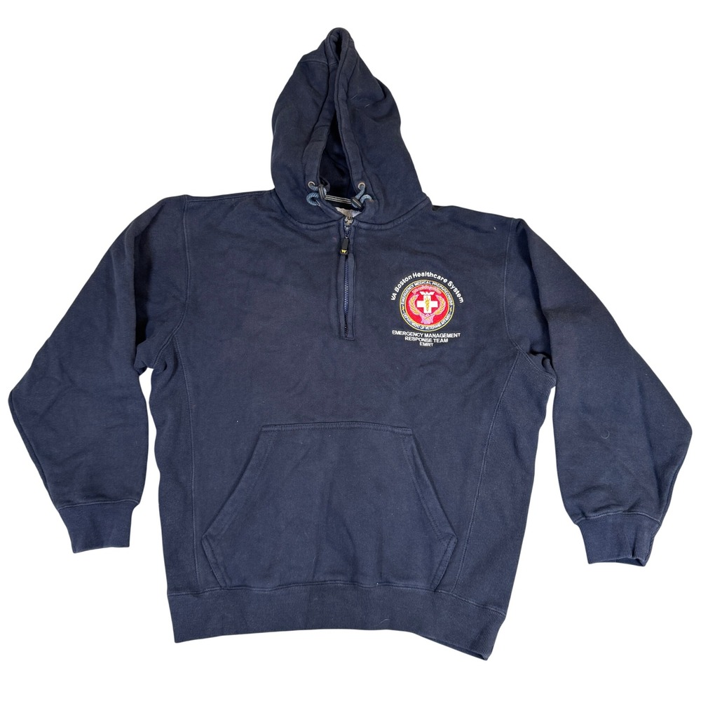 WearGuard VA Boston Healthcare EMRT Navy Blue 1/4 Zip Hoodie Mens Large 2174